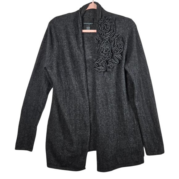 Cynthia Rowley Sweater Womens Large Gray Angora Blend Open Front Floral Cardigan - Picture 1 of 10